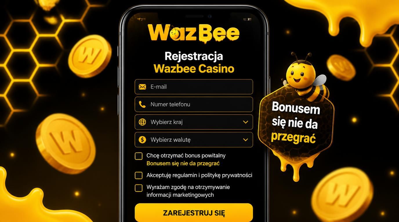 Interfejs rejestracji na telefonie, formularz z polskimi polami i opcją bonusu