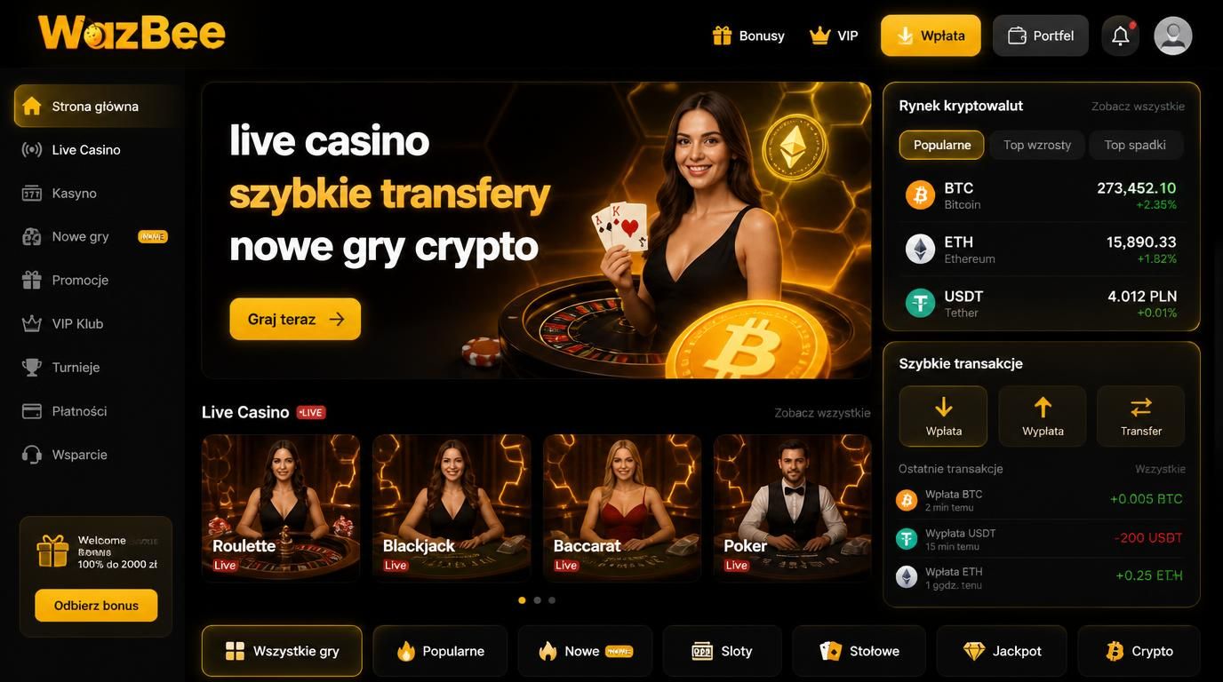 Interfejs live casino i transakcji krypto