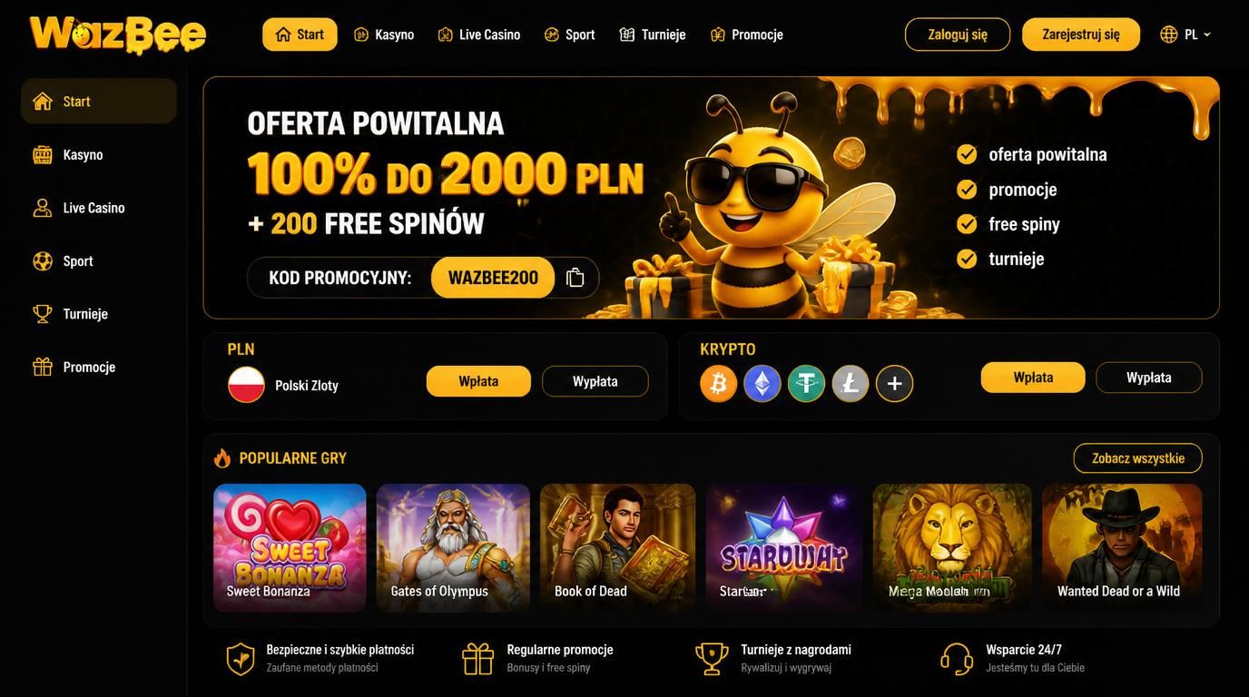 Baner powitalny z PLN i kryptowalutami w kasynie